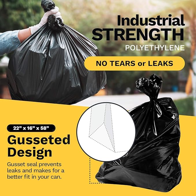 ToughBag 55-60 Gallon Trash Bags (100 Count) – 40’ x 54’ Extra Large Garbage Bags Medium Duty, Industrial & Commercial Black Trash Bags - Made in USA
