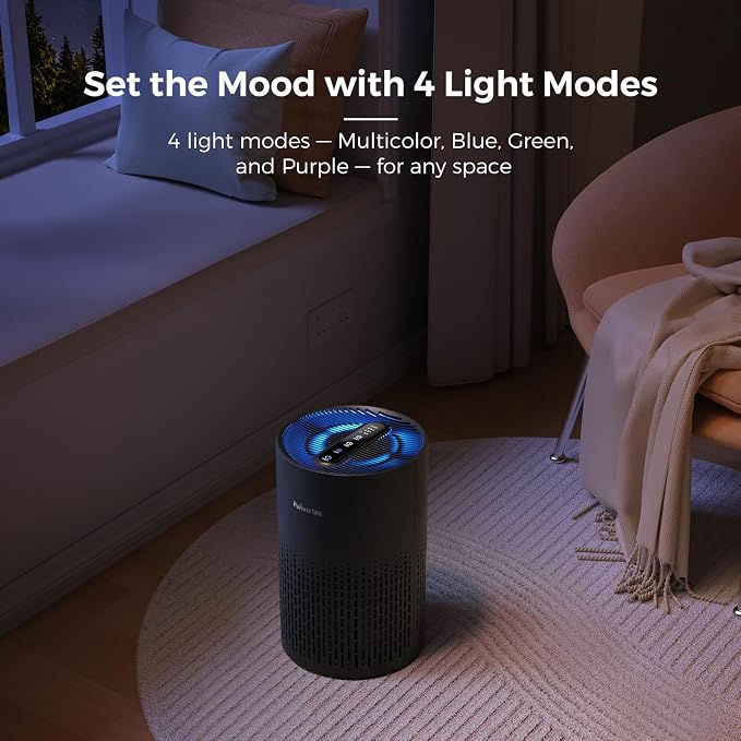 Purivortex Air Purifiers for Bedroom, Covers Up to 880 Sq Ft, PX500 Black | Quiet Air Purifier with HEPA Filter for Pollen, Smoke, Dust, Pet Dander, Odor, Hair, Ozone Free