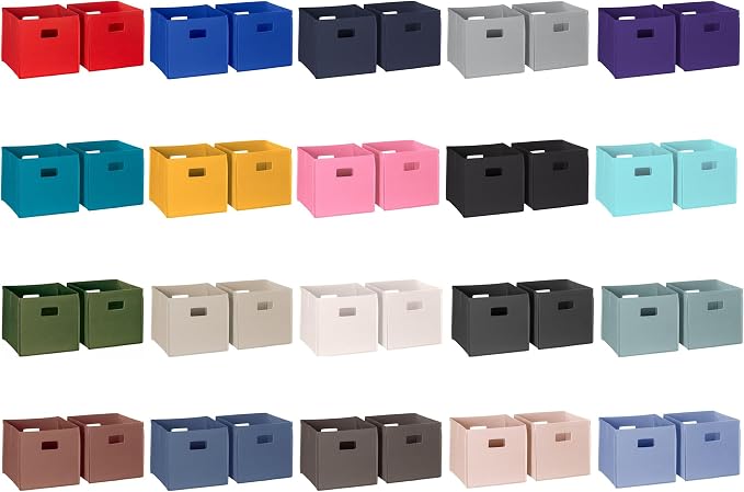 RiverRidge Folding Storage Bins - 2-pack of 10in Tall Pink Cubes | Fabric Bins, Set of 2 Storage Cubes, Cut-out Handles, Playroom Closet Organizer, Collapsible Cubby with Bottom Board Insert