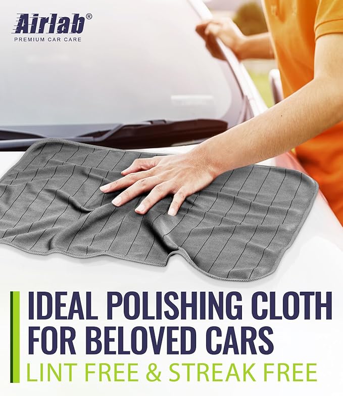 Airlab Microfiber Towels Cars Wash Drying Cleaning Cloth, Light Grey | Carbon Fiber Detailing Glass Window Polishing Lint Free, Streak Free, 20" x 16", Pack of 4