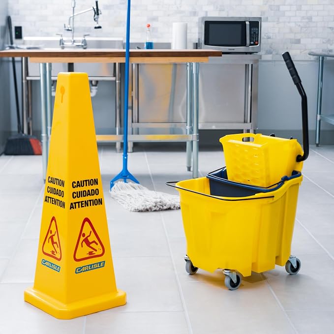 SPARTA 35 Qt Mop Bucket System with Wringer and Insert, Yellow | OmniFit, Polypropylene, 200,000-Cycle Wringer, Clean and Soiled Water Separation, Non-Marking Swivel Casters