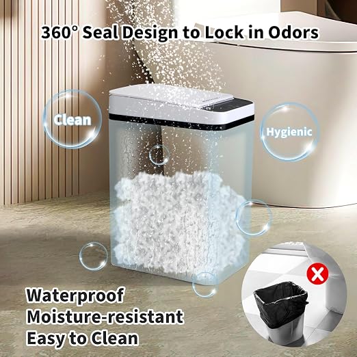 3 Pack Bathroom Trash Can with Lid, 2.5 Gallon Small Slim Trashcan, Automatic Trash Can Touchless, Motion Sensor Waterproof Plastic Trash Bin for Bedroom Kitchen Office Living Room (White)