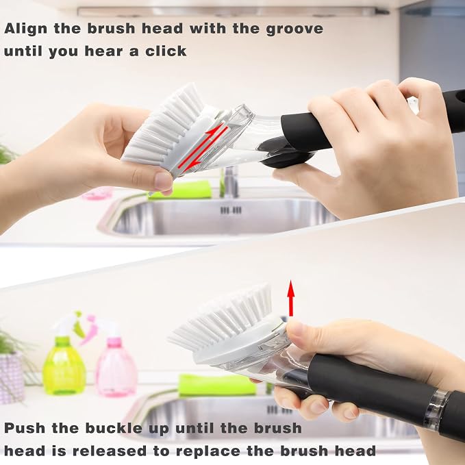 4 Pack Dish Brush Refills for OXO/RIMAY Soap Dispensing Dish Brush | Nylon Bristles Brush Head Replacements for Kitchen Soap Dispensing Scrubber Non-Scratch Brush Refills for Pots Pans and Sink
