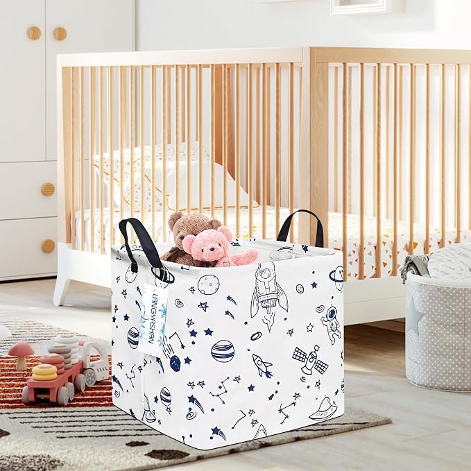 Square Storage Baskets Children Shelves Gift Toy Organizer Room Spaceship | Laundry Hamper Collapse Canvas with Handles for Organizing Home Kitchen Children Toys Office Closet Shelf