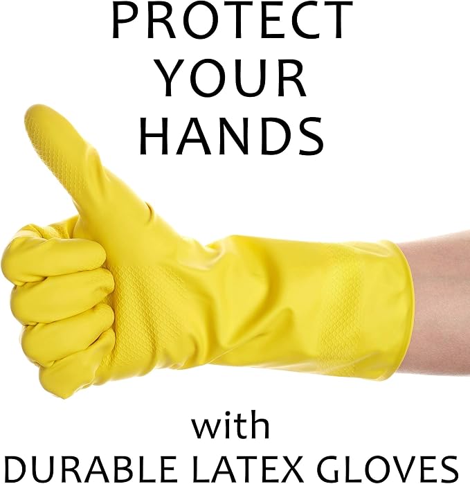 SteadMax 1 Pair Cleaning Gloves, Reusable Natural Rubber Dish Gloves, Latex Non-Slip Gloves for Kitchen, Household