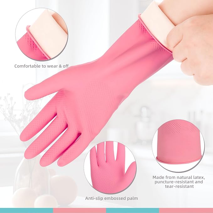 Xgunion Rubber Cleaning Gloves 5 Pairs Non-Slip Reusable (M) | Colorful Household Dishwashing Gloves for Kitchen Cleaning, Women Men