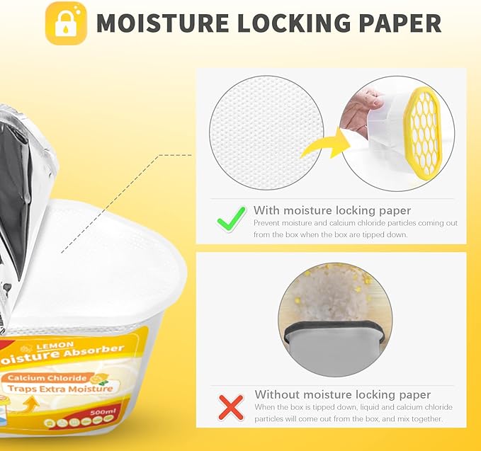 Vacplus Moisture Absorber, 10.5 OZ, Strong Absorption, Lemon Scent | Closet, Bathroom, Car, Odor Eliminator, Dehumidifier Bucket, 6 Pack