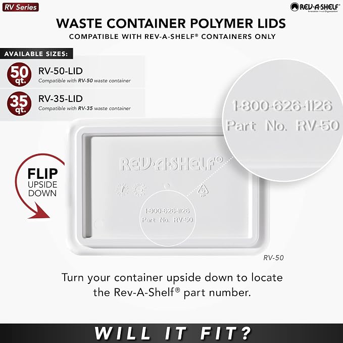Rev-A-Shelf 50 Qt Under Sink Garbage Can Lid for Base Kitchen and Bathroom Cabinet, Replacement Plastic Trash Bin Lid Only, White, RV-50-LID-1