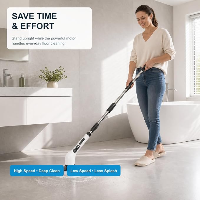 Electric Spin Scrubber, Cordless Cleaning Brush Scrubber with 9 Replaceable Brush Heads-3 Adjustable Size, 2 Speeds for Bathroom Bathtub Kitchen Tile Floors