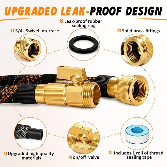 Non-Expandable Garden Hose 50FT, Ultra Lightweight Flexible Water Hose with 10-Function Spray Nozzle, Kink-Free and Leak-Proof Design, Heavy-Duty Outdoor Hose for Yard, Lawn, Car Wash, Pet Bathing