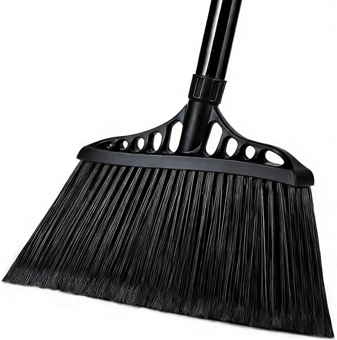 Tiumso Heavy Duty Broom Commercial Indoor/Outdoor Broom 55Inch | with Stiff Bristles for Garage, Patio, Kitchen, Sidewalk, Wood, Tile, Concrete, Home cleaning（black ）