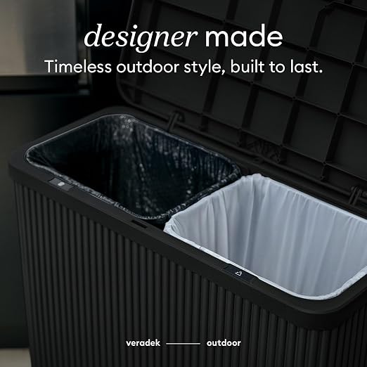 Veradek Tambour Waste Bin - Outdoor Trash Can with Dual Bag System | Durable Plastic Waste Bin With Optional Dual Bag System. Holds Up to 30 Gallons for Patio, Pool, BBQs & Parties