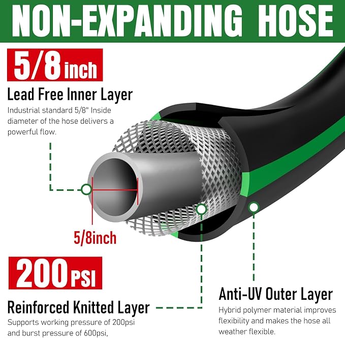 Heavy Duty Garden Hose 73ft, NON-EXPANDABLE Flexible Water Hose, Kink Resistant Lightweight Hybrid Hose, Leakproof Hose Male to Female Fittings