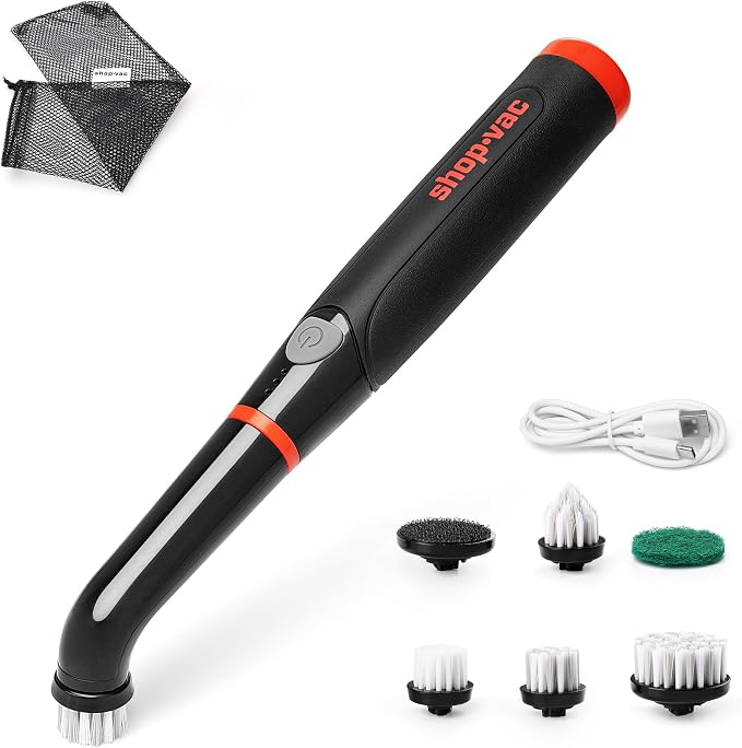 Shop-Vac Electric Spin Scrubber with 2000RPM Motor, Cordless, 90Min Runtime | 5 Replaceable Heads, IPX6 Waterproof, Cordless Electric Scrubber for Cleaning Grout, Tile, Bathroom, Kitchen