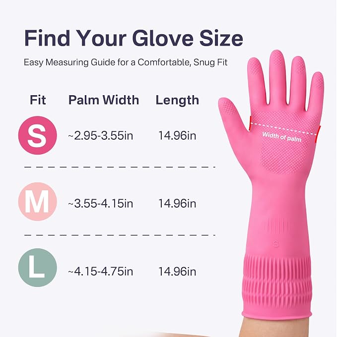 Rubber Dishwashing Gloves, Reusable Cleaning Gloves with Long Cuffs