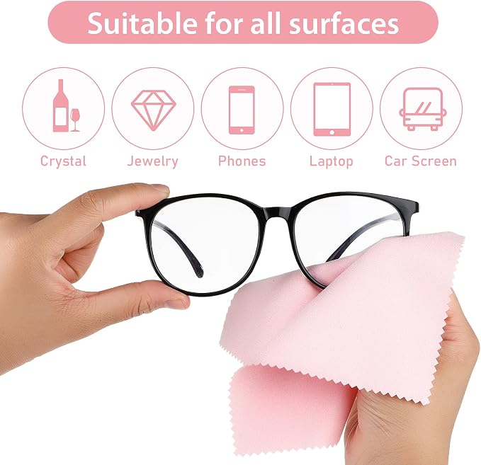Andibro 10 Pcs Microfibre Glasses Cleaning Cloths, Soft Glasses Cleaner Cloth Lens Cleaning Cloth Reusable Eyeglasses Cleaning Tool for Camera Lens Cell Phone Screens Cleaner Accessories(Pink)