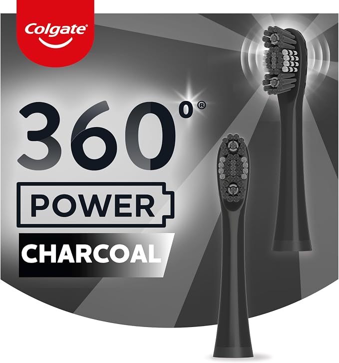 Colgate 360 Battery Powered Replacement Toothbrush Heads, Black, 2 Pack | Fits Any Colgate 360 Battery Powered Electric Toothbrush, Soft Bristles, Rubber Polisher, Removes Odor-Causing Bacteria