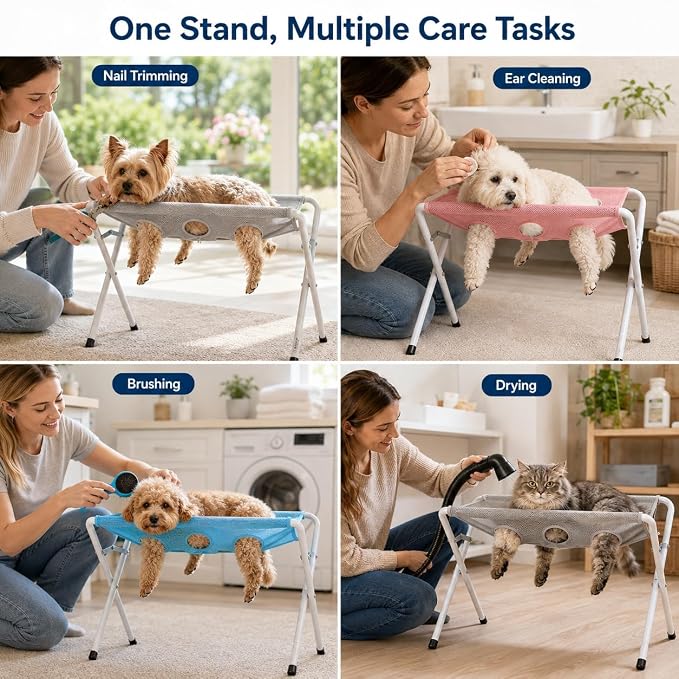 Dog Bath Hammock with Foldable Pet Bathing Stand (Blue) | For bathing, paw cleaning, nail trimming and grooming Small/Medium Dogs in showers, laundry rooms and home pet care areas
