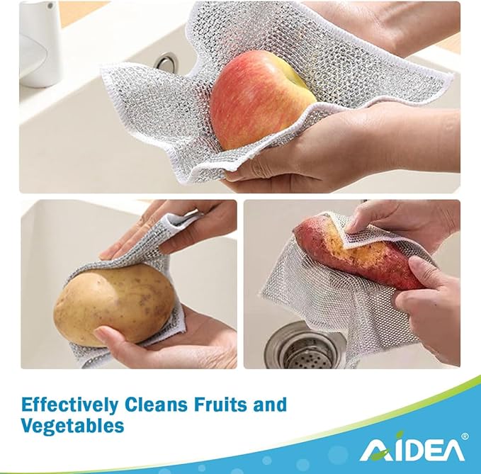 AIDEA Non Scratch Wire Dishcloth 12PK, Dish Cloths for Washing Dishes 7"×8" | Wire Dishwashing Rag for Wet and Dry, Dish Rags No Odor, Cleaning Pads Steel Scrubber for Cookware, Sinks, Dishes, Stove Tops
