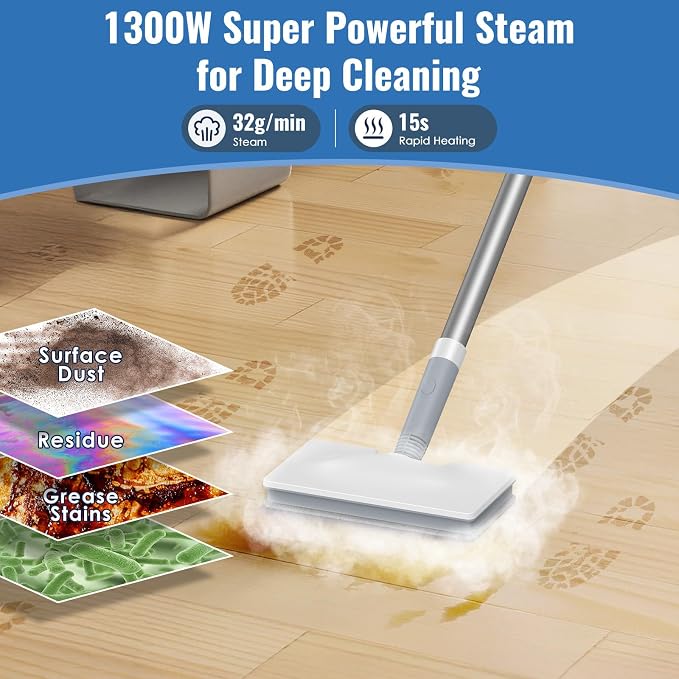 FEPPO Steam Mop & Detachable Handheld Steam Cleaner for Home and Floor | 15s Heat-Up, 230°F Floor Steamer for Deep Cleaning with Multi-purpose Attachments Hardwood Floors, Tile,Grout,Furniture