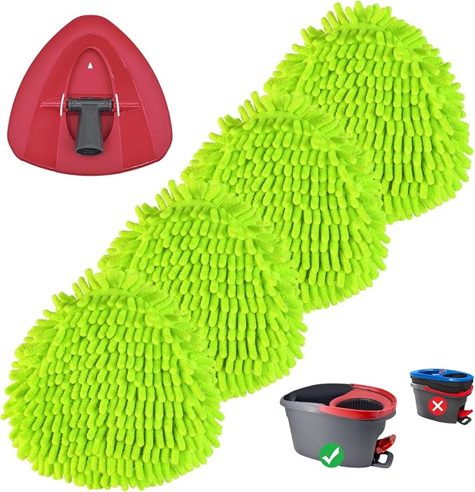 Spin Mop Replace Head, Base, Mop Replacement Head for O Cedar EasyWring 1 Tank System 4 Microfiber Refills, 1 Mop Head Base(4Green)