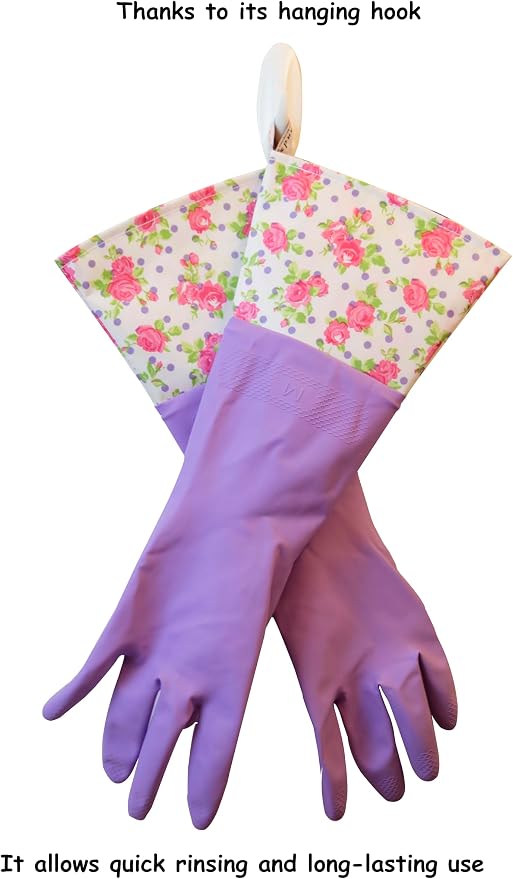 GLOVELY HANDS Water-Resistant Latex Cleaning Gloves, Soft Cotton-Feel Lining, Non-Slip Grip, Long Cuff, Medium (1 PAIR)