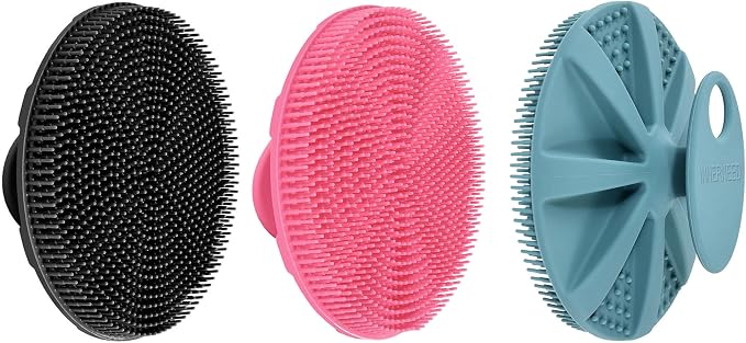 INNERNEED Food-Grade Soft Silicone Body Scrubber Shower Brush, Pack of 3 | Handheld Cleansing Skin Brush, Gentle Exfoliating and Lather Well, Hygienic Bath Scrub for Women, Men