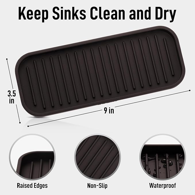 Zulay Kitchen (9x3.5 Silicone Sponge Holder for Kitchen Sink - Flexible Multipurpose Soap Tray Sponge Holder - Sink Organizer Tray for, Bathroom, Makeup, Trinkets & More (Chocolate)