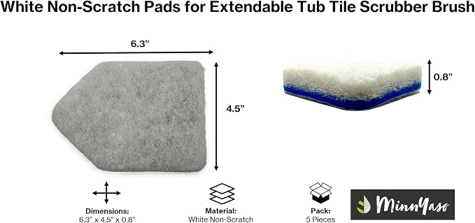 White Non-Scratch Scouring Pads, Fit Extendable Tub Tile Scrubber Brush | 5 Pack Scrub Pads Refill Replacement Pads for Cleaning Bathroom Kitchen Toilet Tile, Compatible Fit Moku, Yocada, Cleanhome