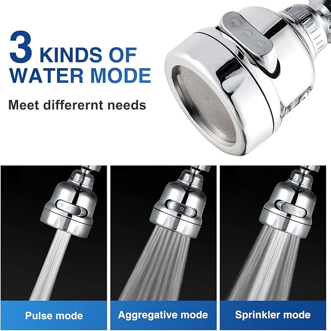 Faucet Sprayer Attachment, 360 Degree Rotating Faucet Aerator Accessories, 3 Mode Adjustable Kitchen Sink Tap Head Water Saving Extend Nozzle Chrome Plated,(Pack of 2)