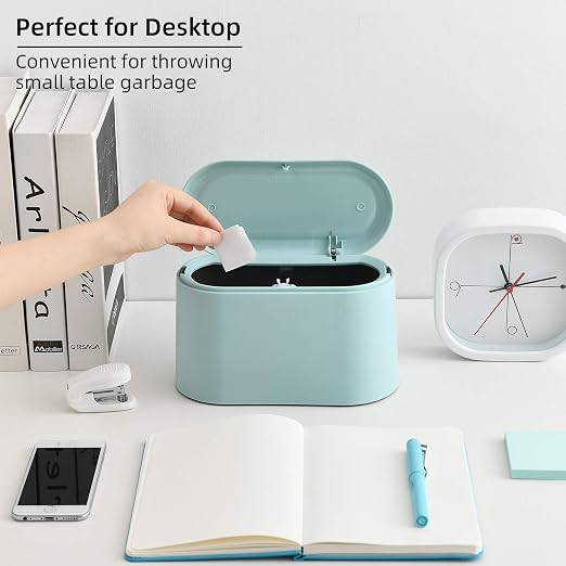 SUBEKYU Mini Trash Can with Lid,Small Desktop Trash Can,Light Green 0.5 Gal | Countertop Mini Garbage Cans,Small Garbage Can for Office Kitchen Coffee Table, Tiny Wastebasket for Desktop