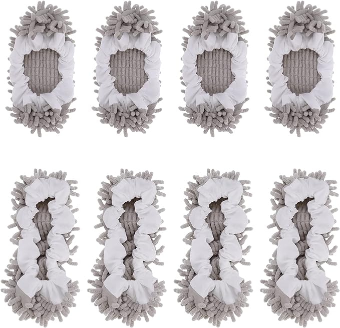 8 Pcs Mop Slippers Socks Floor Cleaning,Microfiber Shoe Covers dust Washable Reusable for Woman Man House Kitchen (Grey)