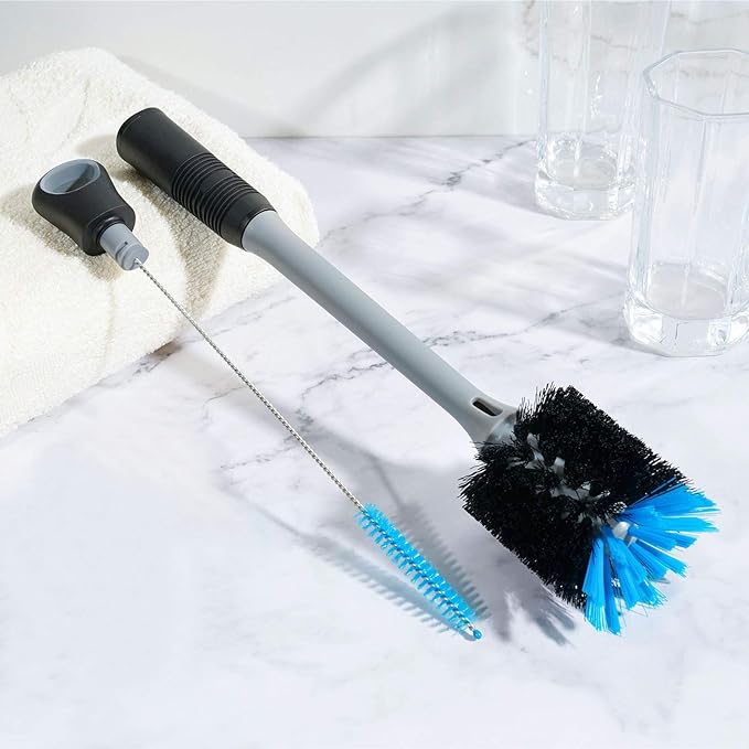 MOSOLAN 2-in-1 Bottle Brush and Straw Cleaner Brush, Black, 1 Pack | Long Handle Water Bottle Scrubbing Brush for Water Bottles, Glasswares, Mugs, Flasks, Tumblers and Kitchen Sink