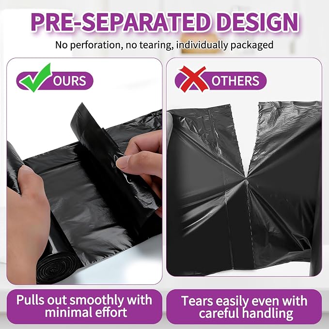 100 Count Small Drawstring Trash Bags, 8 Gallon (30L) Pre-separated Garbage Bags, Extra Thick Leak-proof Mini Wastebasket Liners for Bathroom, Office, Bedroom (Black)