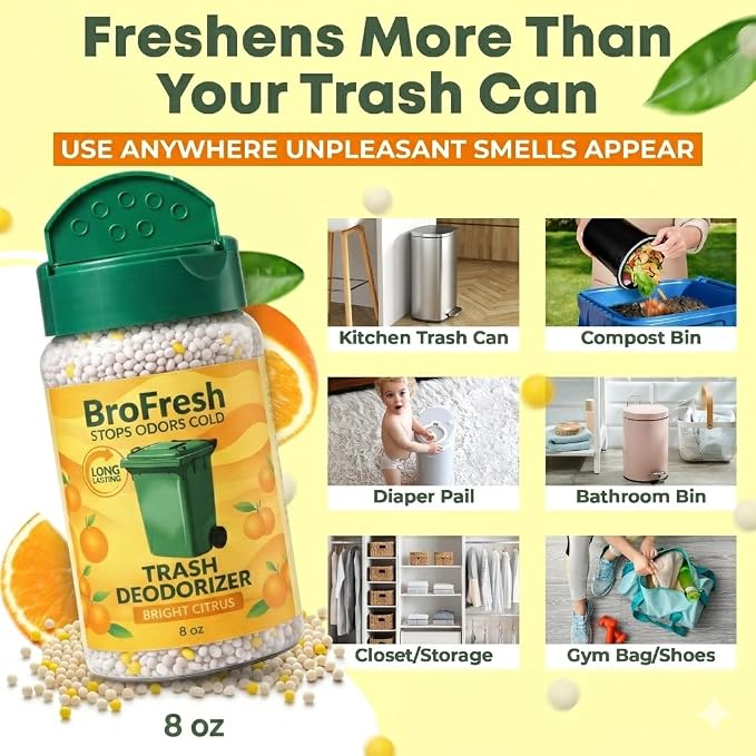 BroFresh Garbage Can Deodorizer, Neutralizes Odor, Absorbs Moisture & Releases Long-Lasting Scent, Safe & Non-Toxic, Trash Can Odor Eliminator (8 oz Twin, Citrus)