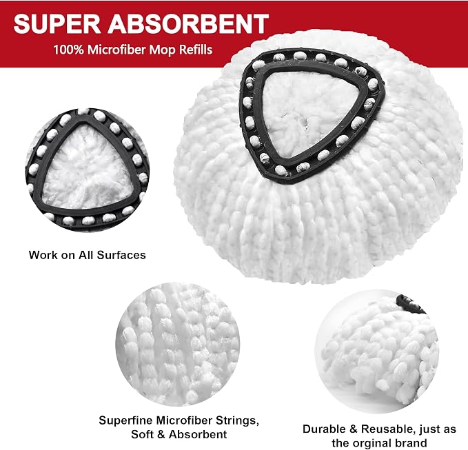 Mop Replacement Heads for O-Ceda Mop Replace Head EasyWrin Spin Mop Heads Replacements, Microfiber Spin Mop Refills, Easy Cleaning Mop Head Replacement (White-3 Mop Heads)