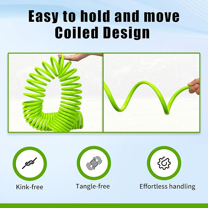 AUTOMAN Recoil Garden Water Hose 50 ft, EVA Curly Water Hose with Brass Connectors, Garden Hose Coil,Includes 7-Pattern Function Sprayer,Retractable,Corrosion Resistant Garden Coil Hose.Green