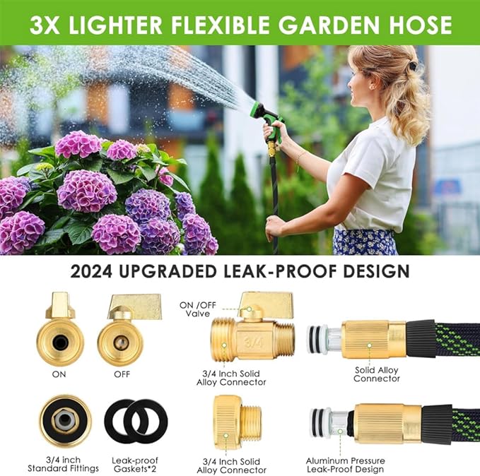Upgraded 50FT Expanding Garden Hose with 10 Pattern Spray Nozzle,Lightweight Flexible Water Hose 50 FT,No-Kink Hose with 3/4" Brass Fittings,Burst-Resistant Durable Hose for Outdoor Yard Lawn Car Wash