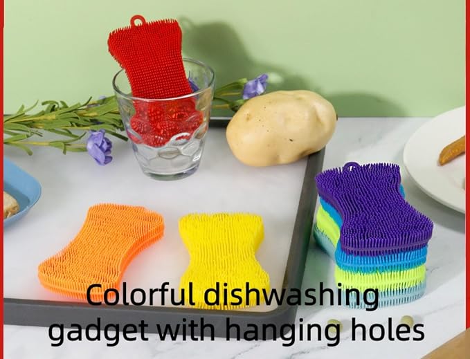 Silicone Dish Sponges for Kitchen – Double Sided Dish Scrubber, Non-Scratch & Fast-Drying Kitchen (Green)