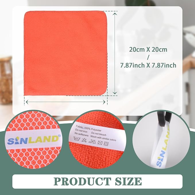 Dish Cloth for Washing Dishes Kitchen Washcloth Cleaning Cloth | 7.87x7.87inch 20pack Kitchen Towels Rags, Microfiber Cleaning Cloths, Wash Cloths with Poly Scour Side, Wholesale, Assorted