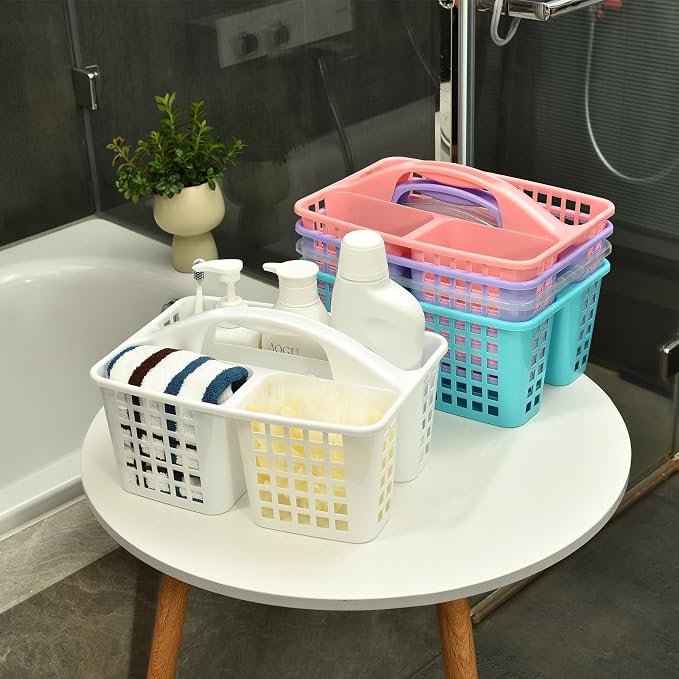 Haundry Plastic Shower Caddy Basket with 3 Compartments, Portable Divided Cleaning Supply Storage Organizer with Handle (Grey)