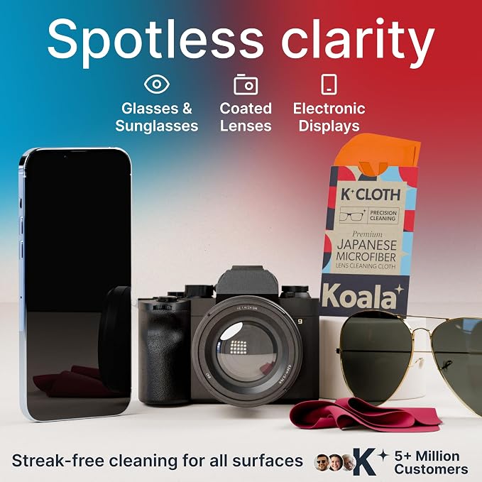 Koala Lens Cleaning Cloth | Japanese Microfiber | Pink & Orange (Pack of 2) | Glasses Cleaning Cloths | Eyeglass Lens Cleaner | Eyeglasses, Camera, VR/AR Headset, and Screen Cleaner | Washable & Reusable