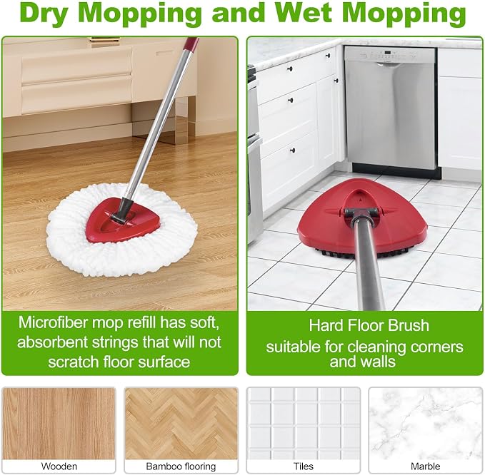 Mop Heads Replacements for O Cedar,Mop Replace Head for Ocedar Easywring 1 Tank,Include 3 Spin Mop Replacement Head 1 Scrub Brush and 1 Mop Base Deep Cleaning & Machine Washable