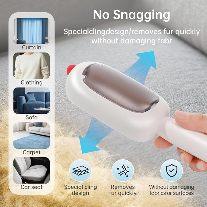 Reusable Pet Hair Remover Lint Roller Brush, Washable Pet Cat Dog Hair Removal Roller Tool for Clothes (White)