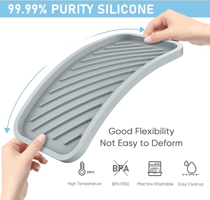Silicone Sponge Holder-Large Thick Durable 10" Sink Organizer Tray-Kitchen | Thick Durable Sponge Caddy, Large Sink Tray, Dish Soap & Scouring Pad Holder, Countertop Drip Tray, Easy Clean, Rust-Proof