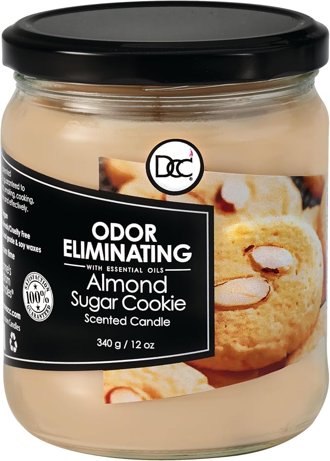 Almond Sugar Cookie Odor Eliminating Highly Fragranced Candle - Eliminates 95% of Pet, Smoke, Food, and Other Smells Quickly - Up to 80 Hour Burn time - 12 Ounce Premium Soy Blend