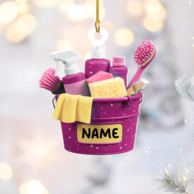 Personalized Cleaning Tools Ornament, Custom Housekeeping Christmas Tree Decoration, Holiday Keepsake Gift for Cleaners, Janitors, Pressure Washers, Housekeepers, Maids and Cleaning Lovers (HKP1)