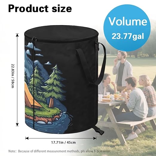 Mountain Tent Camping Trash Can 20 Gallon Foldable Trash Can with Zipped Lid Outdoor Garbage Bin for Camping, Picnic Large Storage Bin for Family Trip