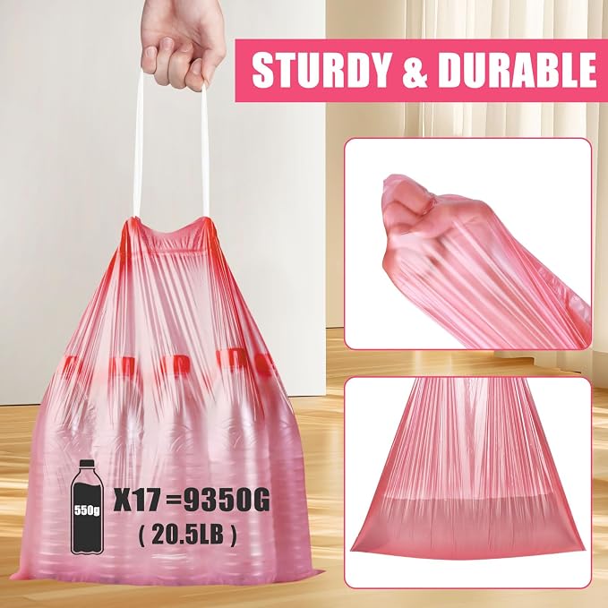 Small Trash Bags, 100 Count 4 Gallon Drawstring, Red | Tear-Free, Unscented, Small Garbage Bags, For Bathroom Kitchen Office Bedroom