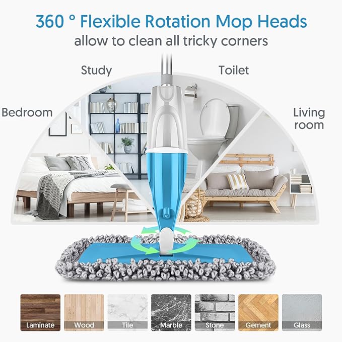 Spray Wet Mops for Floors Cleaning: Hardwood Floor Mops Flat Mop Refillable | Remove Pet Hair, 3 Washable Pads for Swiffer PowerMop, Commercial Dust Mop, for Pet Owner Laminate Tile Vinyl Multi-surface